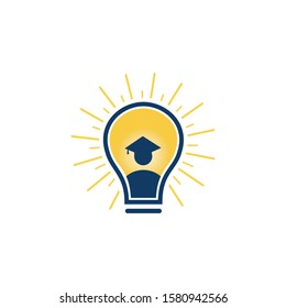 Abstract student figure and light bulb vector logo design. Education vector logo design concept.	
