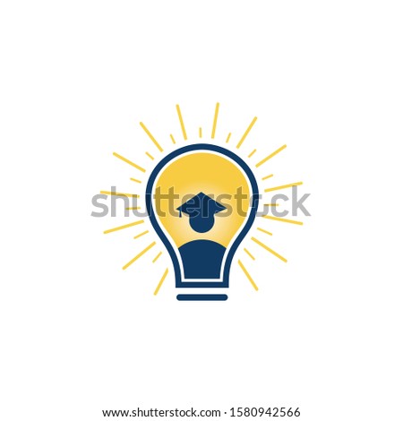 Abstract student figure and light bulb vector logo design. Education vector logo design concept.	
