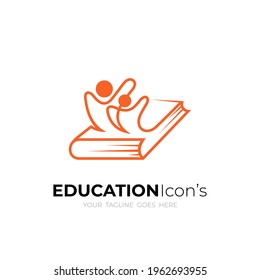 Abstract student logo with line style , books and people icon