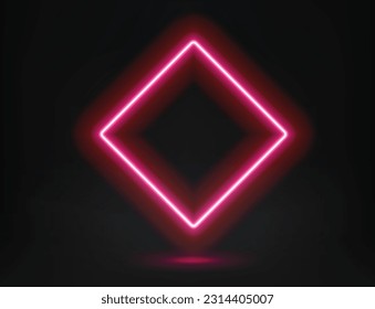 Abstraktes Studio mit leuchtendem rhombus Rahmen aus Neonlicht. 3D-Vektorgrafik