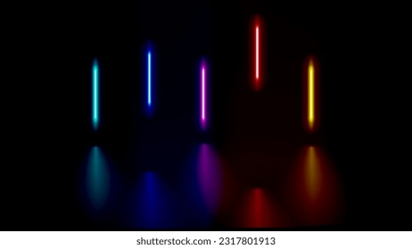Abstract studio with glowing vibrant neon lights. 3d vector illustration