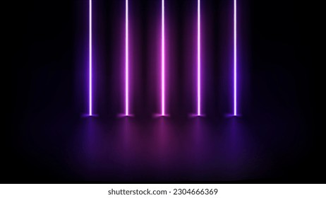 Estudio abstracto con brillantes luces de neón violeta. 3.ª ilustración vectorial