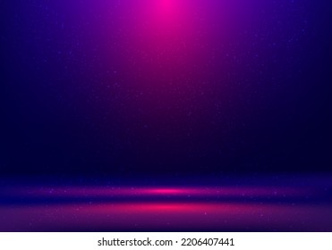 Abstract studio room blue and pink neon color glowing lighting effect with decoration dust background. Vector illustration