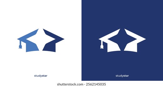 Abstract Study Star Logo. Graduation Cap and Star Icon Graphic.