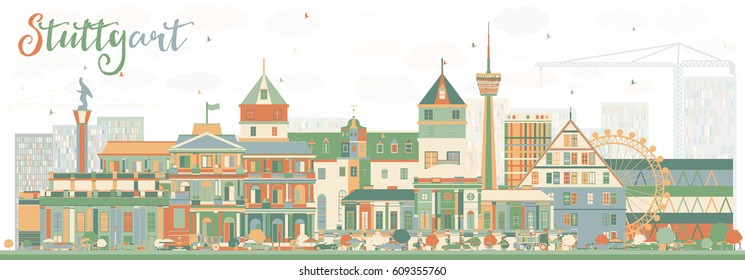 Abstract Stuttgart Skyline with Color Buildings. Vector Illustration. Business Travel and Tourism Concept with Historic Architecture. Image for Presentation Banner Placard and Web Site.