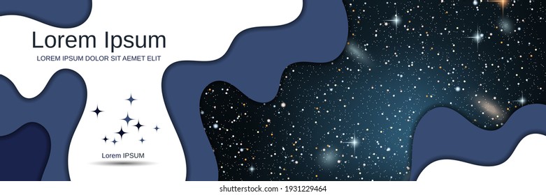 Abstract style 3d paper cut vector banner template with night sky background