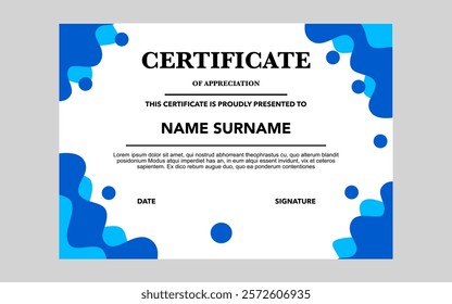 abstract style blue color certificate template for education awards.
