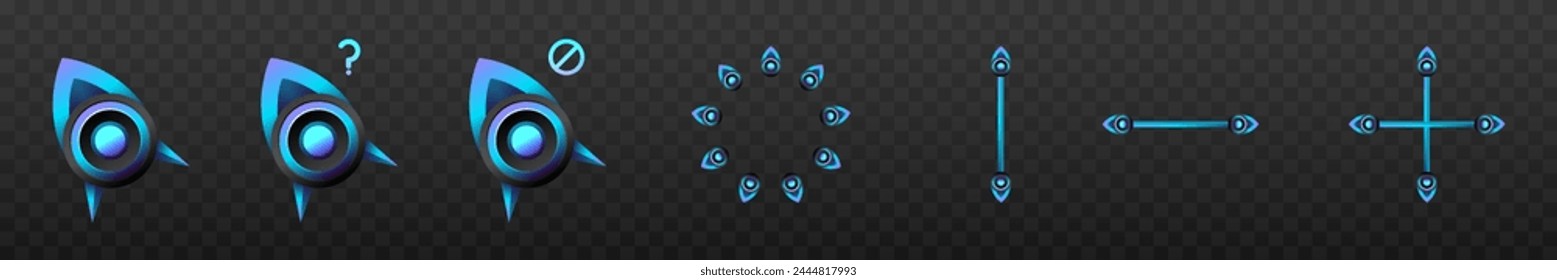 Abstract Style Blue Custom Gaming Mouse Cursor Icons Set for Game UI Designs