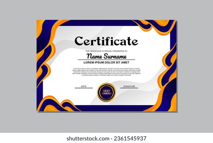 abstract style blue and orange certificate template design for appreciation. certificate template design for appreciation
