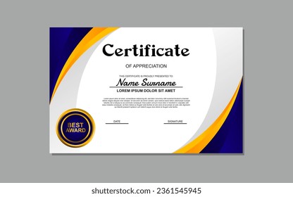 abstract style blue and orange certificate template design for appreciation. certificate template design for appreciation