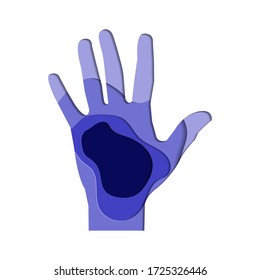 abstract style blue paper cut in the form of a hand