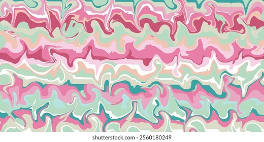 Abstract style chaotic wavy blue, white, pink, green background. Hand drawn, not AI multicolored vector illustration for holidays, cards, business, banners, wallpaper, textile, wrapping	