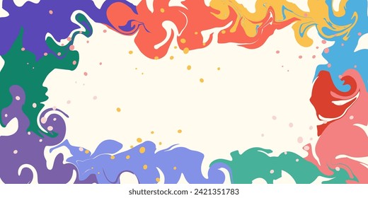 Abstrakter Stil chaotische wavy Sommer gelb, violett, blau, orange, rot, grüner Rahmen - Hintergrund. handgezeichnete mehrfarbige Vektorgrafik für Karten, Geschäftskunden, Banner, Tapeten, Textilien, Umhüllung