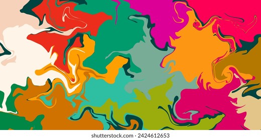 Abstract style chaotic wavy summer yellow, purple, green, orange, red, beige design - background. Hand drawn multicolored vector illustration for cards, business, banners, wallpaper, textile, wrapping