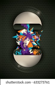 Abstract style composition in color, with various geometric objects and splashes. Vector illustration.