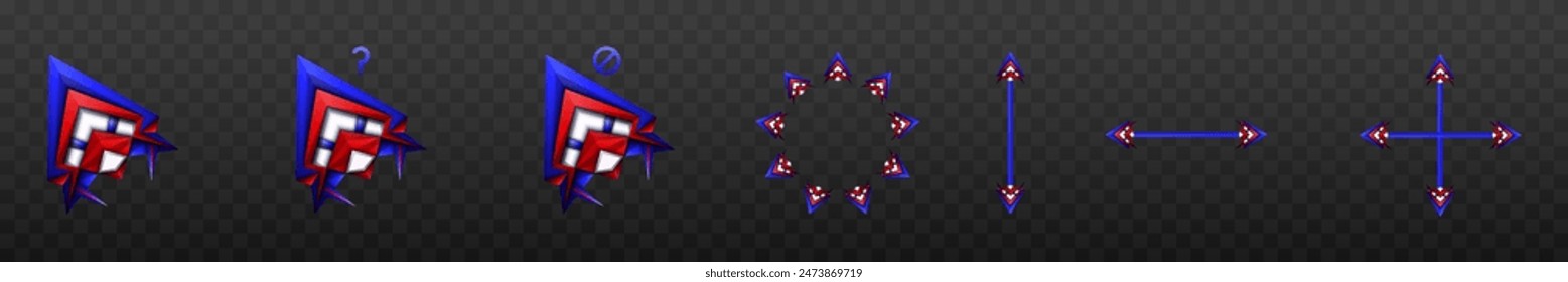 Abstract Style Custom Gaming Mouse Cursor Icons Set with a Blue, White and Red Color Theme for Game UI Designs