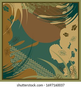 Abstract style earthen color motif for scarf design