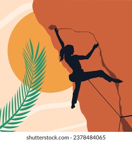 Abstract style female rock climber flat design silhouette suitable for home wall decoration