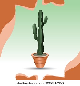 Abstract style flat cactus plant in brown pot. Cactus icon in flat style on white background
