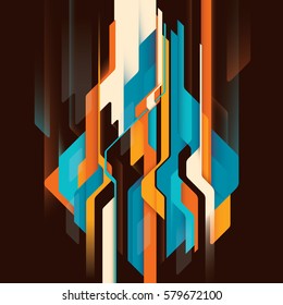 Abstract style, futuristic background with various designed shapes in color. Vector illustration.