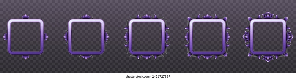 Abstract Style Game Avatar Frames with Glossy Purple Border for Game UI Designs