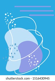 Abstract style geometric flat illustration, made of various blue fluid and splattered line shapes in colors. Vector illustration.
