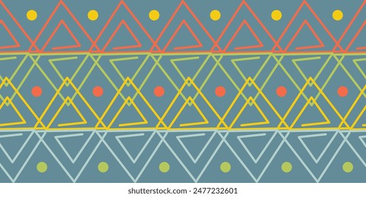 Abstract style geometric seamless summer blue, yellow, green, red pattern-background. Hand drawn multicolored vector illustration for cards, business, banners, wallpaper, textile, wrapping	