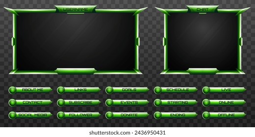 Abstract Style Green Stream Overlay Frame and GUI alert Banners for Gaming and Live Video Streaming