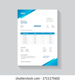Abstract style invoice design for the business with blue gradient color vector template