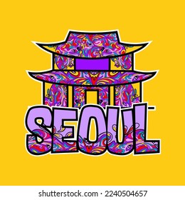 abstract style korean traditional house illustration