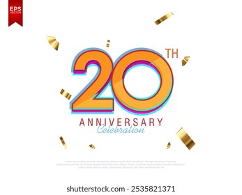 Abstract style logo of 20 years anniversary celebration. birthday with color combination isolated on white background. vector design for celebration, invitation, greeting card