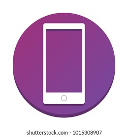Abstract style modern gadget with blank screen. Template for any content. Vector. White icon with flat shadow on purpureus circle at white background. Isolated.