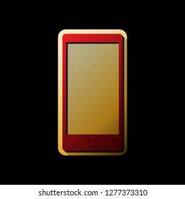 Abstract style modern gadget with blank screen. Template for any content. Vector. Red icon with small black and limitless shadows at golden sticker on black background.