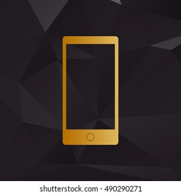 Abstract style modern gadget with blank screen. Template for any content. Golden style on background with polygons.