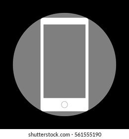 Abstract style modern gadget with blank screen. Template for any content. White icon in gray circle at black background. Circumscribed circle. Circumcircle.