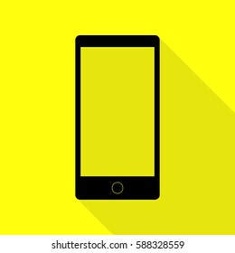 Abstract style modern gadget with blank screen. Template for any content. Black icon with flat style shadow path on yellow background.