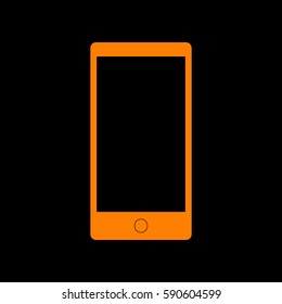 Abstract style modern gadget with blank screen. Template for any content. Orange icon on black background.