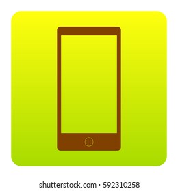 Abstract style modern gadget with blank screen. Template for any content. Vector. Brown icon at green-yellow gradient square with rounded corners on white background. Isolated.