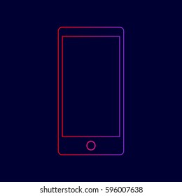 Abstract style modern gadget with blank screen. Template for any content. Vector. Line icon with gradient from red to violet colors on dark blue background.