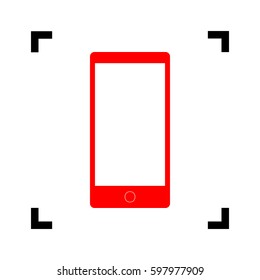 Abstract style modern gadget with blank screen. Template for any content. Vector. Red icon inside black focus corners on white background. Isolated.