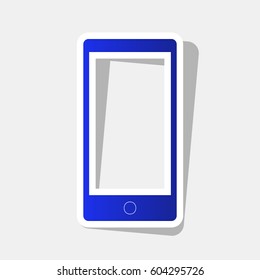 Abstract style modern gadget with blank screen. Template for any content. Vector. New year bluish icon with outside stroke and gray shadow on light gray background.