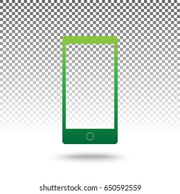 Abstract style modern gadget with blank screen. Template for any content. Vector. Green gradient icon with shadow at bottom on transparent and white background.