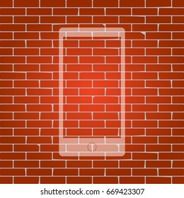 Abstract style modern gadget with blank screen. Template for any content. Vector. Whitish icon on brick wall as background.