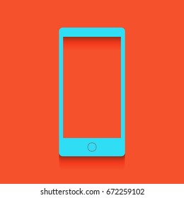 Abstract style modern gadget with blank screen. Template for any content. Vector. Blue icon with soft shadow putted down on flamingo background.