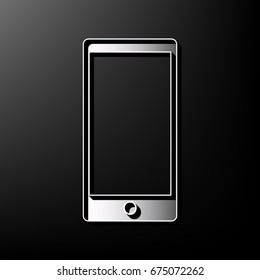 Abstract style modern gadget with blank screen. Template for any content. Vector. Gray 3d printed icon on black background.