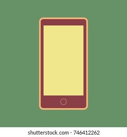 Abstract style modern gadget with blank screen. Template for any content. Vector. Cordovan icon and mellow apricot halo with light khaki filled space at russian green background.