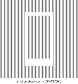 Abstract style modern gadget with blank screen. Template for any content. Vector. White icon on grayish striped background. Optical illusion.
