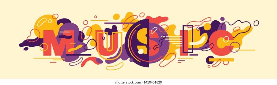 Abstract Style Music Banner Design With Typography And Colorful Fluid Shapes. Vector Illustration.