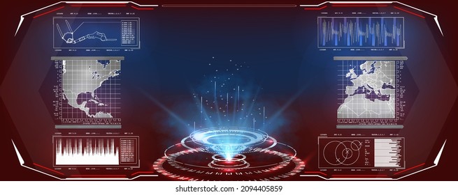 Estilo abstracto sobre fondo azul. Resumen del fondo vectorial. Resumen de los antecedentes del concepto de innovación en el diseño de la comunicación tecnológica. HUD futurista, FUI, interfaz virtual.