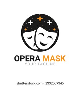 An abstract style of an opera theatre mask logo. Suitable for opera or theatre-related company